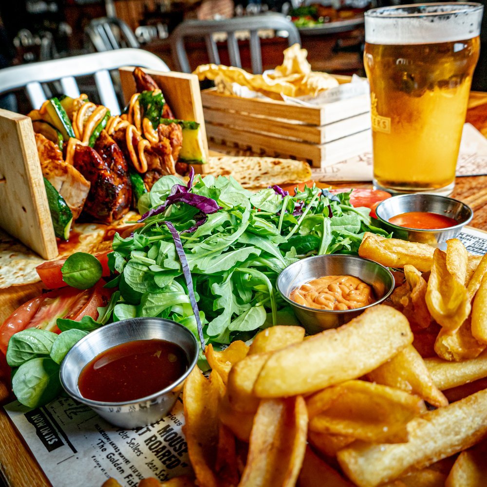 A table set for food and drink