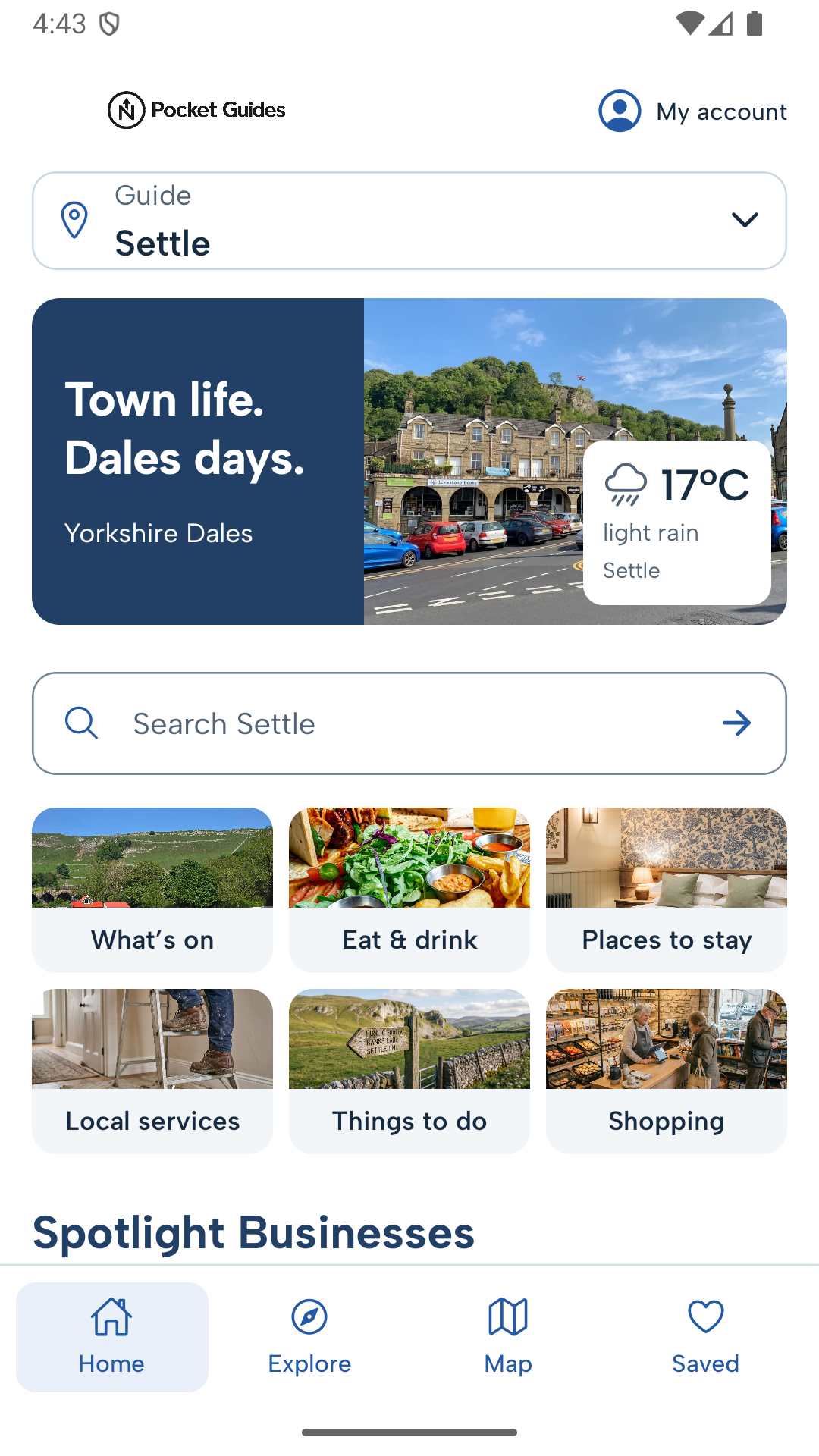 Pocket Guides app home screen shown with Settle content