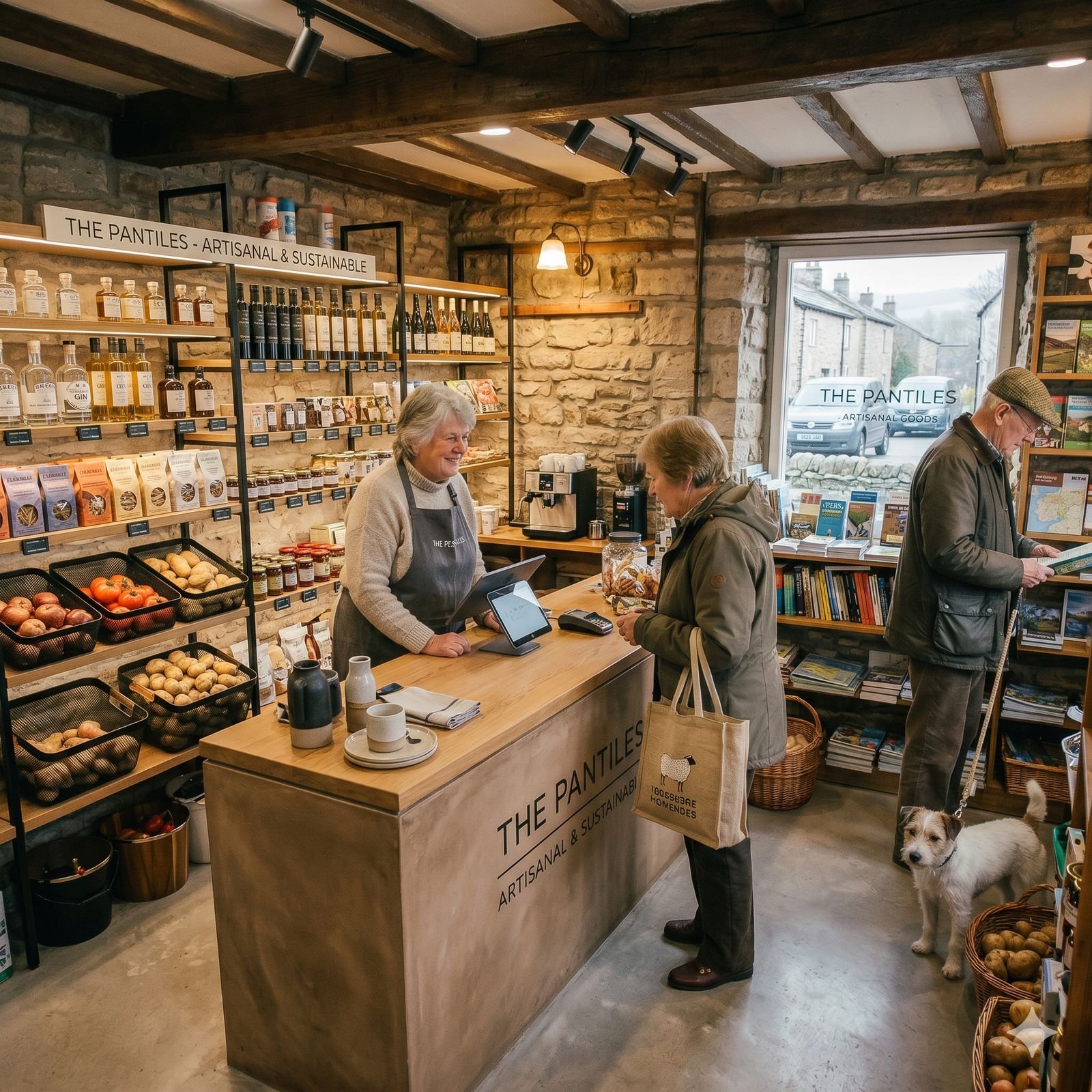 An independent bookstore interior with shelves and a reading nook.